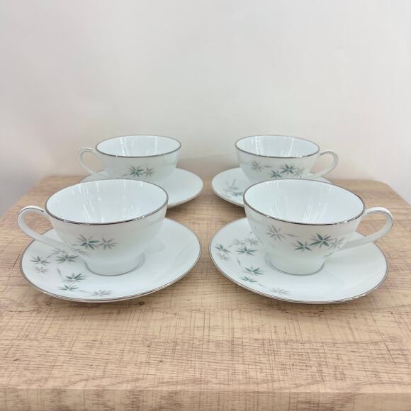 Noritake VINTAGE 60s Midori Japanese Porcelain Saucer Tea Cup Set Bamboo 6113 M2 - Picture 3 of 14